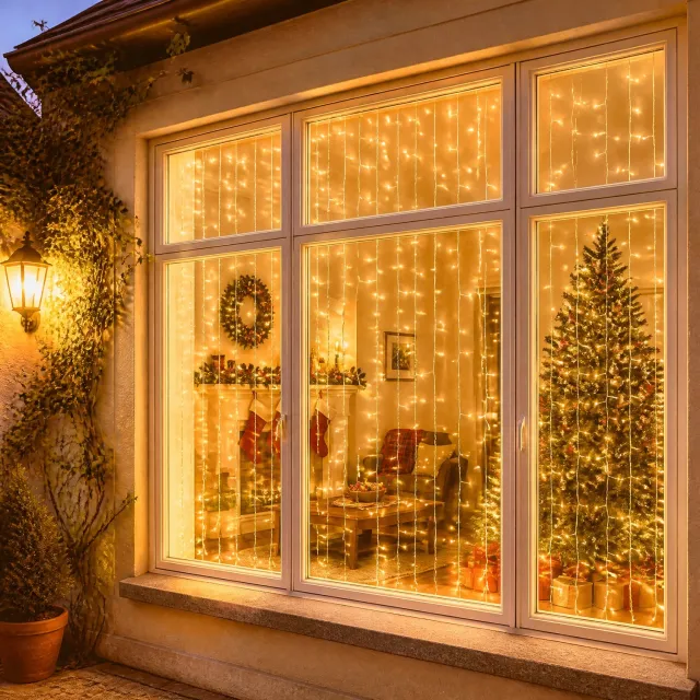 Froadp 5m 200LEDs Lichtenketting Lichtgordijn LED Ijskraan Warmwit Regenketting 8 Modi Opslagfunctie Binnen Buiten IP44 Waterdicht Voor Kerst Feestelijkheden Halloween Eaves Party Tuin