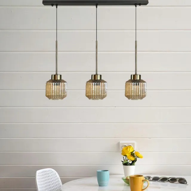 Bamyum Jerno hanglamp Ø11 cm, hanglamp vintage, industrieel van metaal en glas E27, woonkamerlamp hangend, eettafel, keukenlamp Honigfarbe