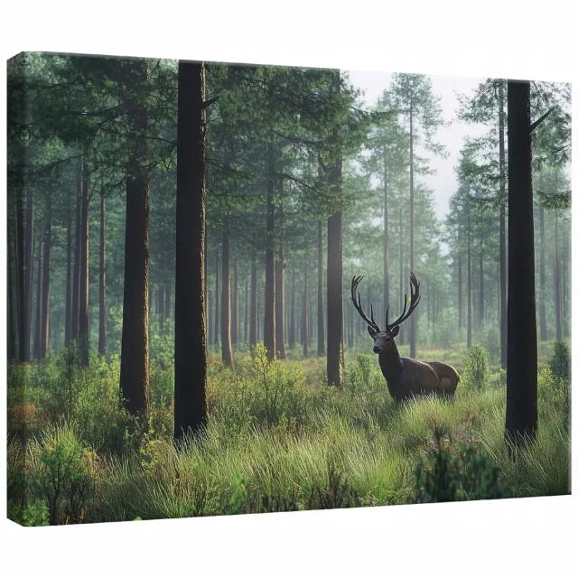 WALLARENA Canvas schilderij - 60x40 cm - afbeelding van een hert in de natuur, bos decor voor slaapkamer, woonkamer en keuken multikleurig