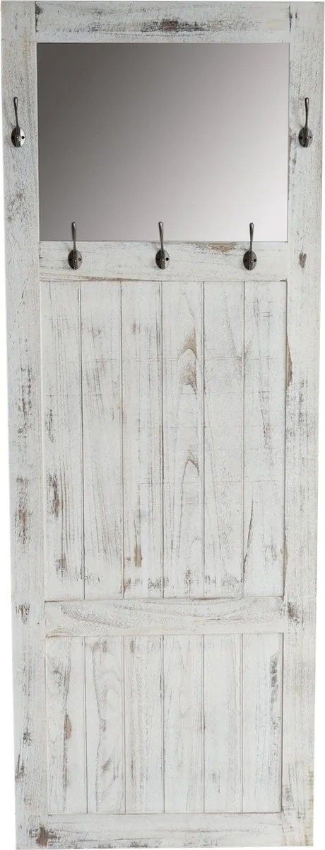 MCW Kapstok Wandkapstok met spiegel Muurhaken 180x65x7cm, shabby look, vintage ~ wit