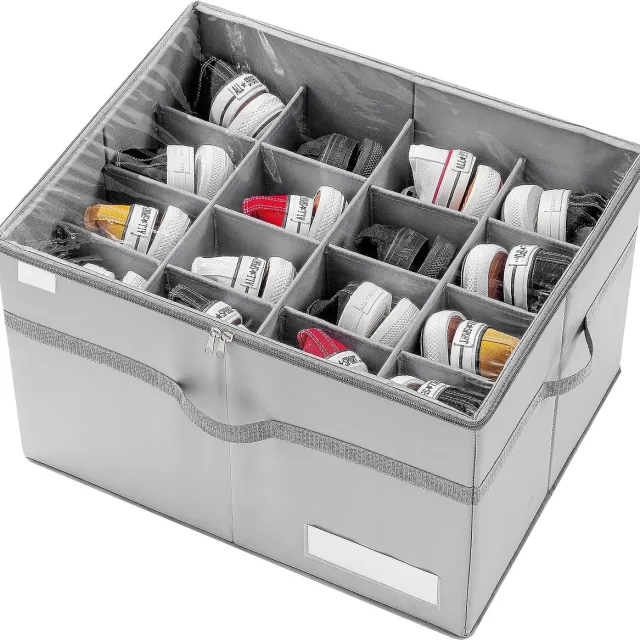 CHICFURN Opbergbox voor schoenen, multifunctionele inklapbare opberger voor kleding, schoenen en speelgoed, geschikt voor kledingkast, inloopkast, hal en bovenste plank, met 16 verstelbare vakken, grijs