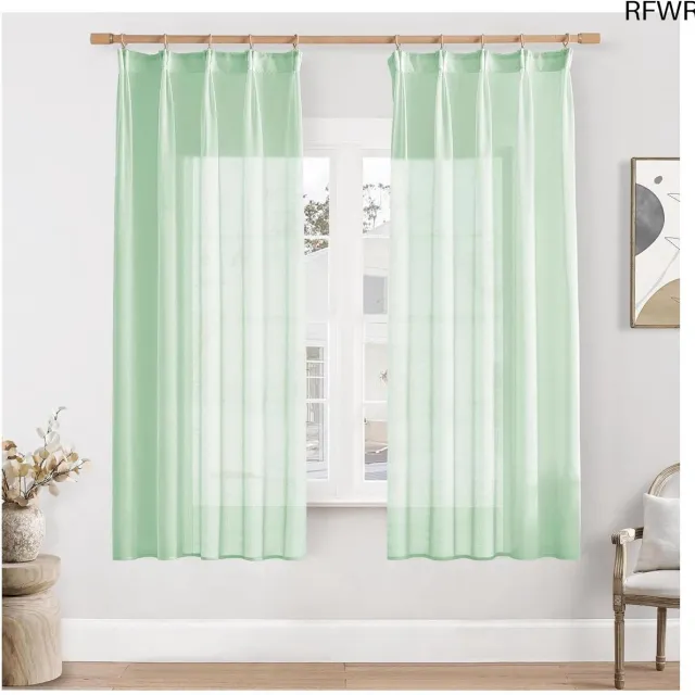 RFWR Transparante Groene Gordijnen voor Woonkamer en Slaapkamer - Set van 2, 140 cm Breed en 160 cm Hoog