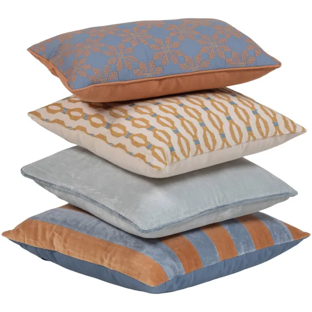 WOOOD Lira Kussens - Blauw/Oranje - Set van 4 blue/orange