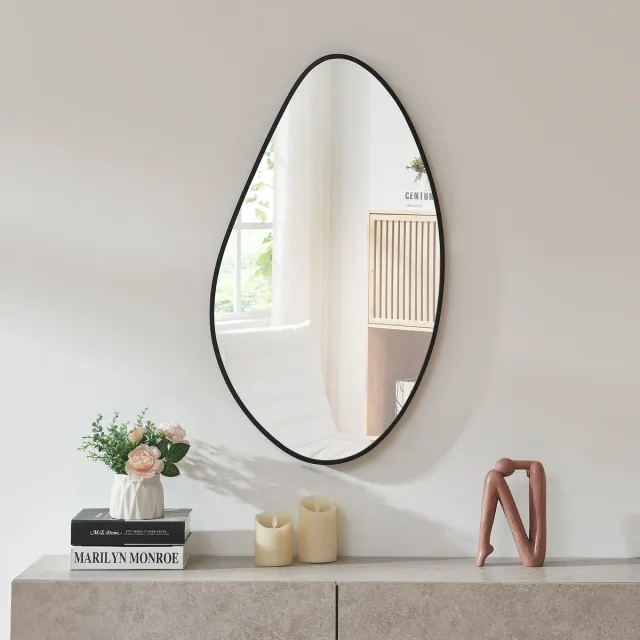 en.casa Wandspiegel Orland druppelvormig 82x46 cm zwart [en.casa]