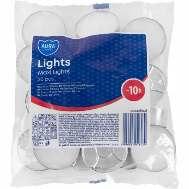 aura Geurloos theelichtje - 10 uur - 20x Theelichtjes Ongeparfumeerd White