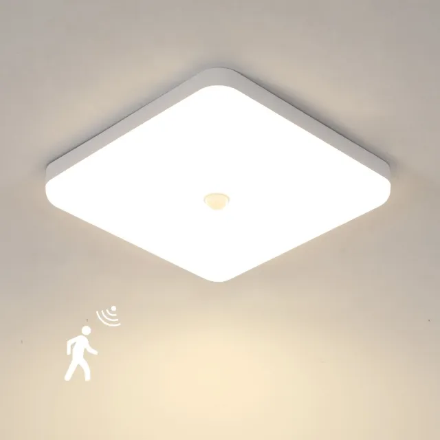 Riserva LED Plafondlamp met Bewegingssensor - Vierkant - 30W - 3375 lm - 4500K Neutraal Wit - 25 × 25 cm - Witte Spatwaterdichte Plafondlamp