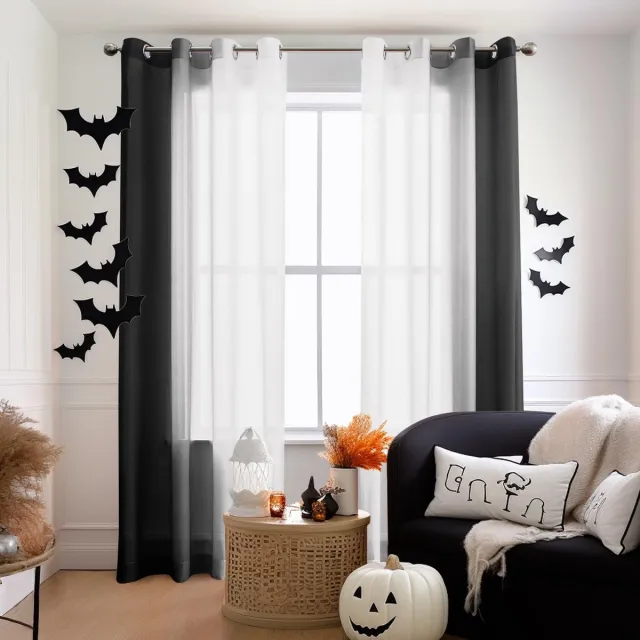 Ibenzoa Stijlvolle zwarte ombre vitrage met linnen uitstraling voor woonkamer 130 x 240 cm Black