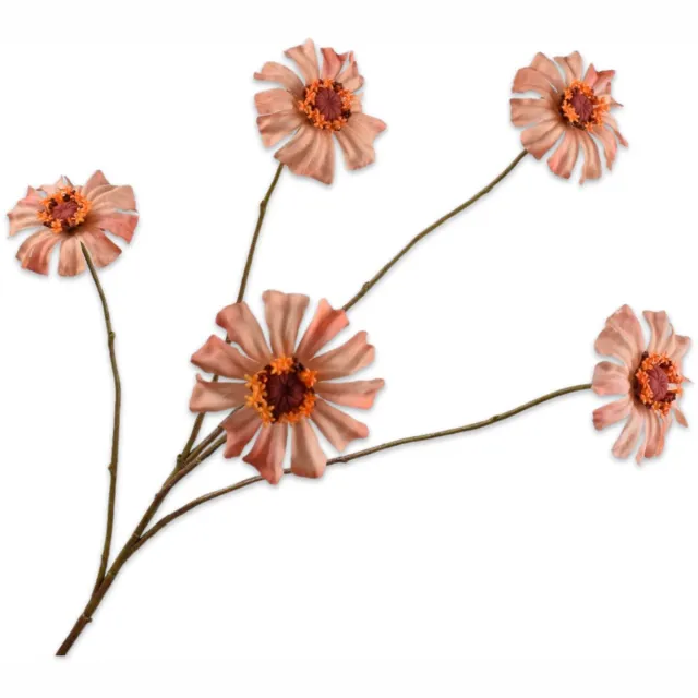 Silk-ka Kunstbloem-Zijde Bloemen Zinnia Tak Zalm 64 cm