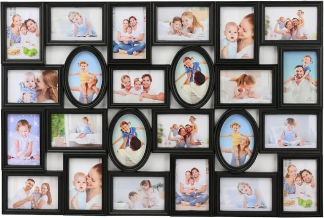 Decopatent© Decopatent - XL Fotolijst Collage voor 24 Foto's van (15x10 & 10x15 Cm) - Fotolijsten - Fotolijstje met 24 fotokaders - 86.5 x 58 Cm - Zwart Zwart - XL Fotolijst Collage voor 24 Foto's