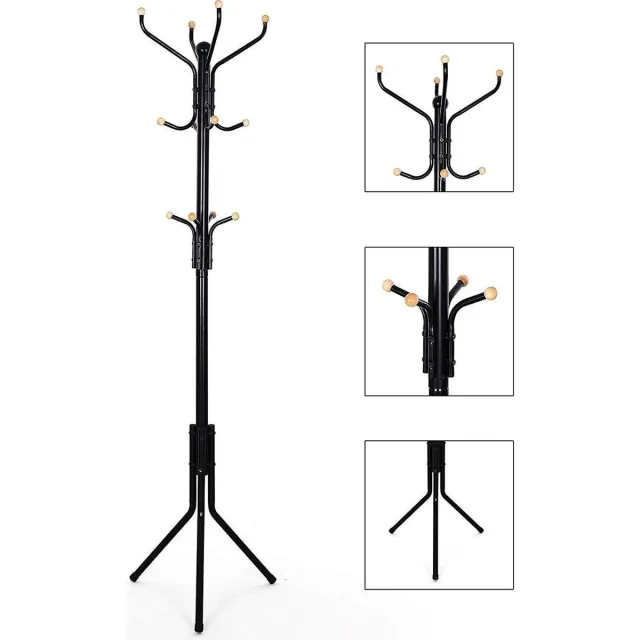 Azuru Kapstok - Staande Metalen Kapstok - 12 Kapstokhaken - Optimale Stabiliteit - 182 cm - Zwart