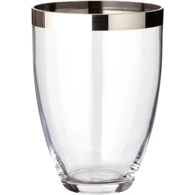 BOG Charlotte Vaas - Handgeblazen Kristallen Glazen Vaas Met Platina Rand - Hoogte 24 Cm - Luxe Interieur Decoratie - Transparant Designstuk TRANPARANT