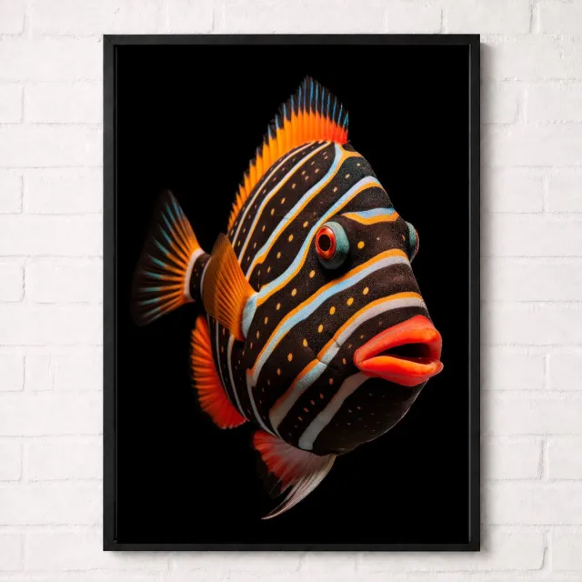 Kleurmedia Gestreepte Tropische Vis Poster - Onderwaterwereld Collectie - Dieren Posters - A1+ 61 x 91,5 cm Zwart