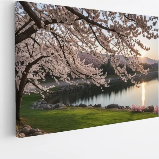 Saammp Canvas Schilderij - Roze boom met zonsopgang - Abstract - 30x20 - Foto op canvas - Wanddecoratie - Muurdecoratie Woonkamer - Kantoor Decoratie Multicolor