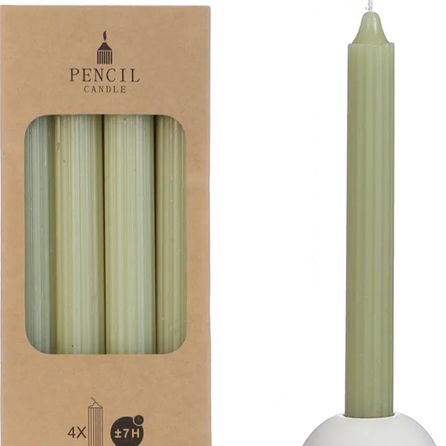 Hortus Potlood kaarsen set 4 stuks dia. 2.2 x H 20 cm groen - Dinerkaars - Tafelkaars