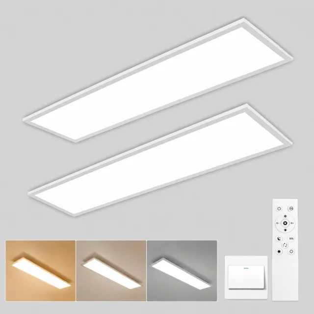LOVHAUS 2x LED Plafondlamp 120x30 cm – Dimbare LED Panelen 40W 4400LM – 3000K-6500K – Met Afstandsbediening Wit