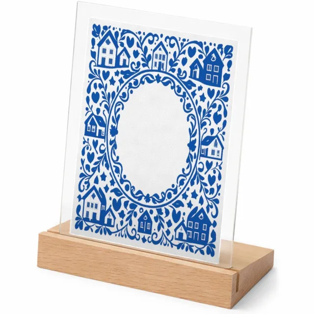 Mr Cadeautjes Glasframe met vaste tekst - design Een klassieke blauw-witte rand met huiselijke symbolen en ee | cadeau