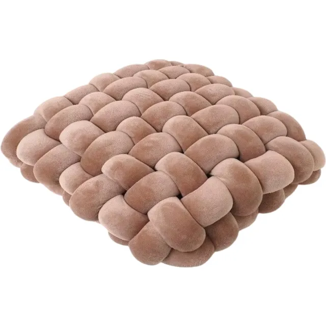 rimmo Handgemaakt Knoopkussen – Vierkant Pluche Kussen, Scandinavische / Nordic Stijl, Zacht en Huidvriendelijk, Voor Bureaustoel, Bank, Sofa, Kantoor en Thuis - Khaki