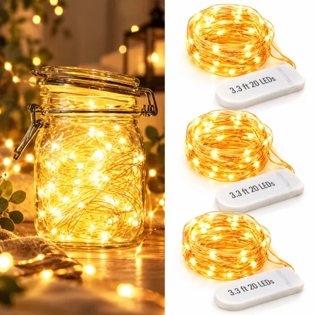 BOTC Lichtsnoer Binnen en Buiten - 3 Stuks - 2 meter LED - Fairy Lights - Lampjes Slinger - Op Batterijen - Sfeerverlichting