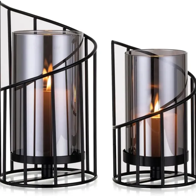 ArtiZo Kaarsenhouder glas - lantaarn glas - spiraalvormig - set van 2 - decoratie woonkamer - 2 formaten zwart