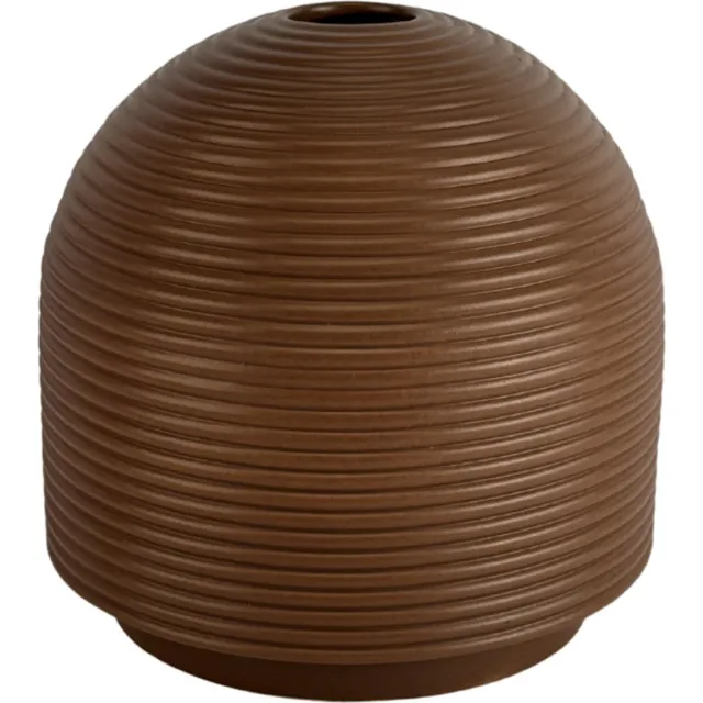XLBoom Nova Medium Mocha - Keramische design vaas (Ø 20 cm) met ribbeltextuur - Verkrijgbaar in Cream & Mocha - Sculpturale vaas door Alain Gilles