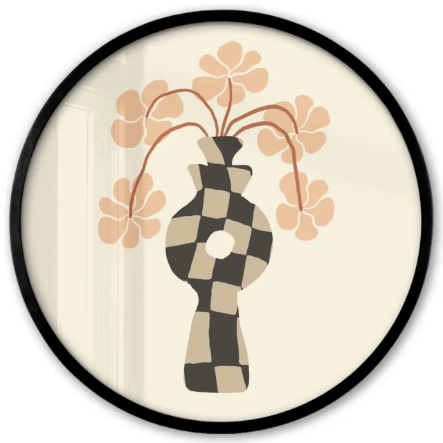 FrameYourWall Poster in lijst Rond - Fotolijst 40x40 cm - Posters - Bloemen - Vaas - Abstracte kunst - Modern - Ronde posterlijst zwart - Decoratie - Wanddecoratie woonkamer - Muurdecoratie slaapkamer Vaas - Bloemen - Abstract