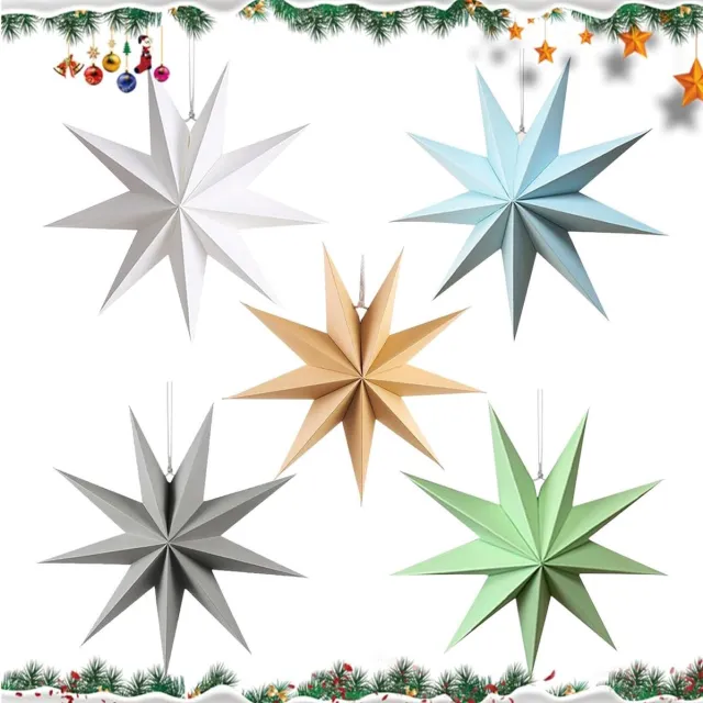 Cosensi Papieren sterren Kerstmis vouwster 30 cm - 5 stuks - Kerstdecoratie in 5 kleuren - Kerstster voor kerstbomen, ramen en eettafels Any