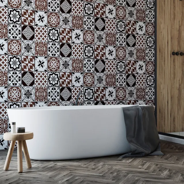 Ambiance Sticker Zelfklevende tegelmuurstickers voor keuken en badkamer - 9 stickers met Euraziatische Azulejos cementtegelmotief - 9 stickers van 15x15 cm Multi color