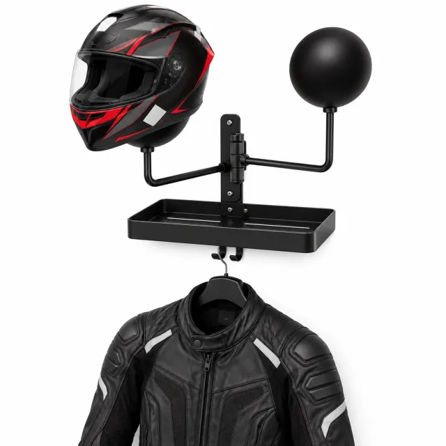 VILIMA Motorhelm houder - Motorhelm rek - Kapstok motorhelm - Helmhouder - Draaibaar - Voor 2 helmen - Met haakjes - Zwart