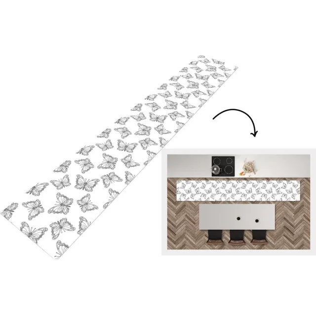 KitchenYeah Keukenloper - Keukenmat - Vlinders - Patronen - Zwart Wit - 360x60 cm - Keuken vloerkleed Zwart; Wit