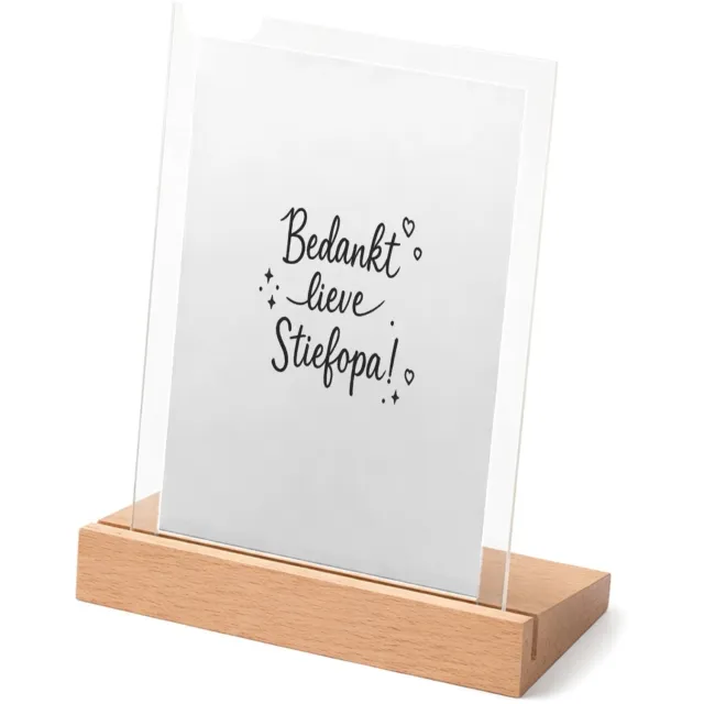 Mr Cadeautjes Glasframe met vaste tekst - design Persoonlijk bedankje voor een stiefopa in speelse, sobere ty | cadeau Wit