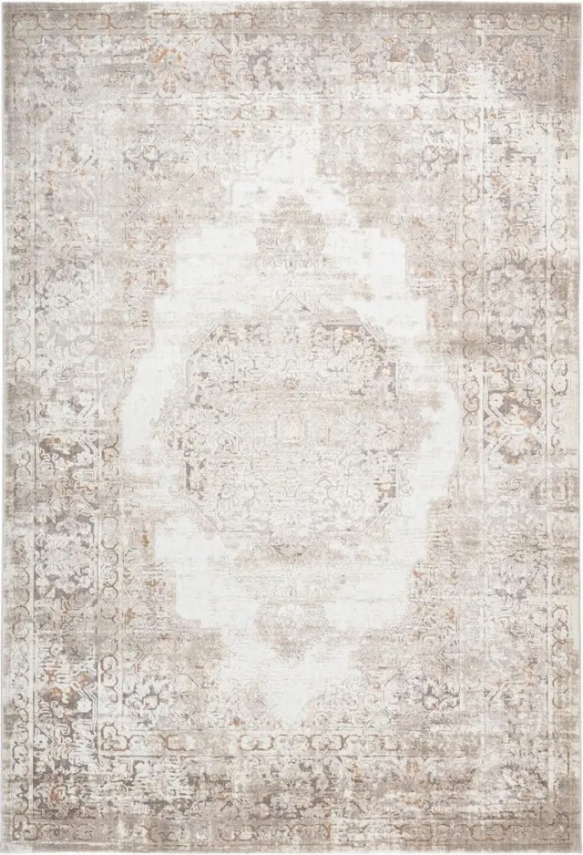 flycarpets Paris Vintage Vloerkleed Taupe - Medaillon Motief - Laagpolig Tapijt