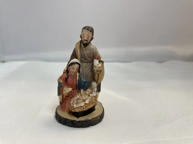 Dekoprojekt Kersstal Josef, Maria en kindeke Jezus Blauw, bruin, rood, goud, wit