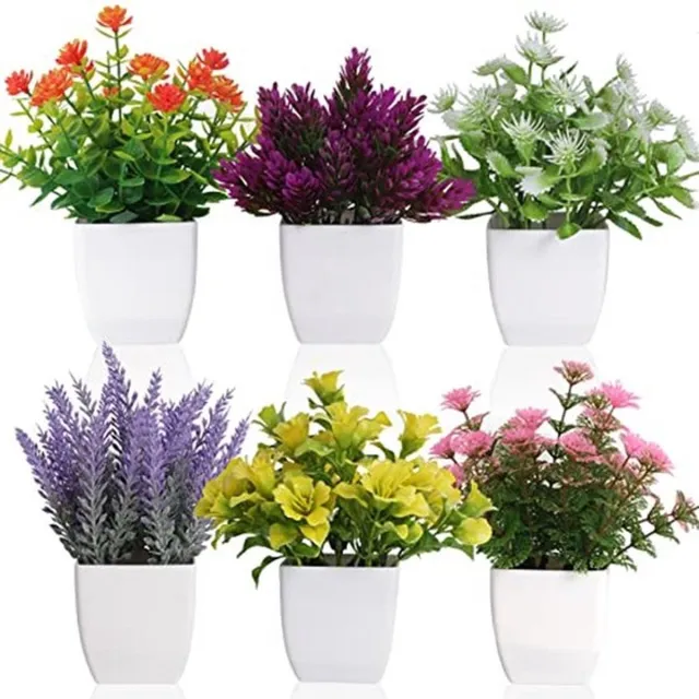 Mrilary 6 stuks Kunstplant in pot - kleine kunstplanten met kunstbloemen - decoratieve nep planten voor binnen en buiten, decoratie kunstplantjes voor huisdecoratie, op kantoor, tafel of plank