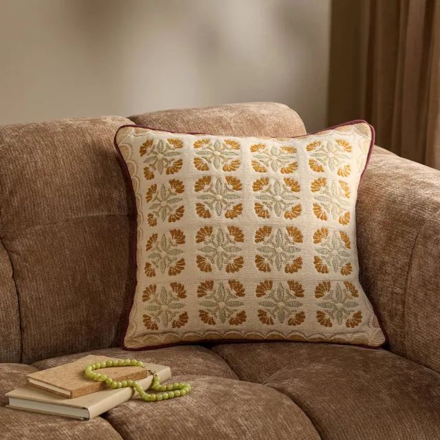 NOUS Living sierkussenhoes Rasia (45x45 cm) burgundy/mosterd/créme