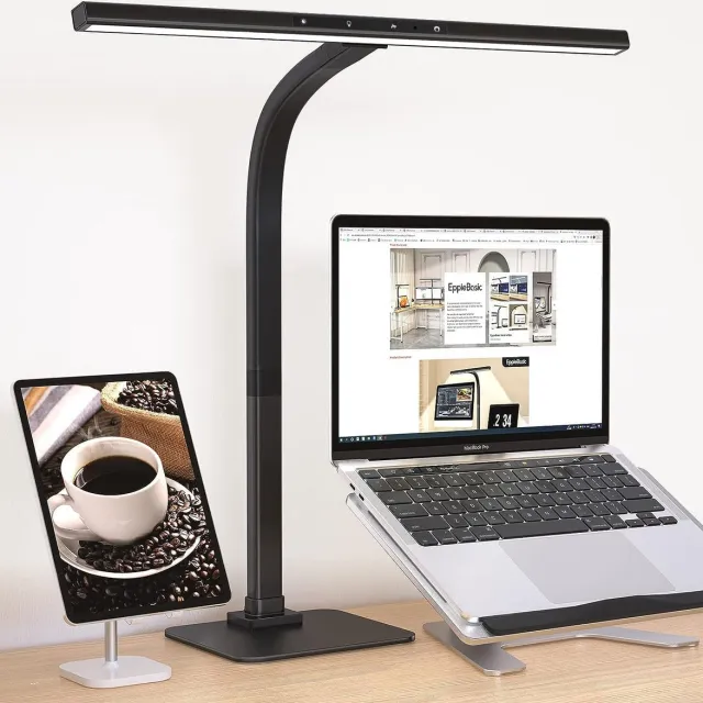 Ayangoods Monitor Lamp - Dimbare LED Bureaulamp - Verstelbare Gooseneck - Dimfunctie - Moderne Werkbankverlichting Zwart