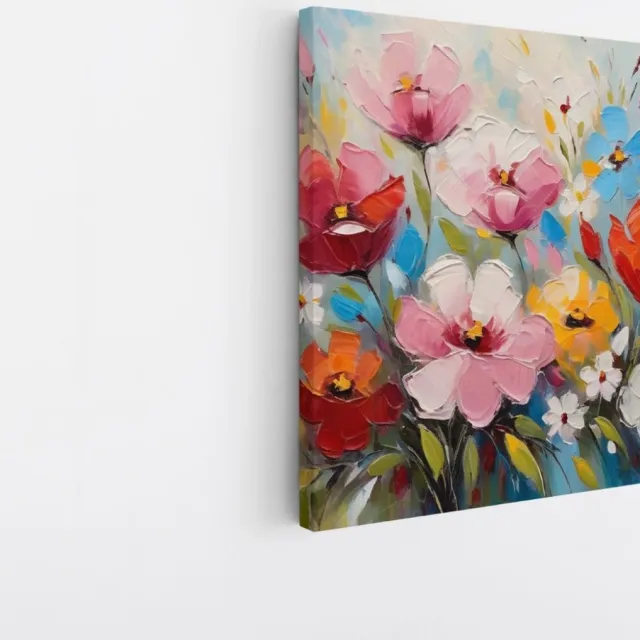 Saammp Canvas Schilderij - Kleurrijke Abstracte Bloemen - Natuur - 40x40 - Foto op canvas - Wanddecoratie - Muurdecoratie Woonkamer - Kantoor Decoratie Multicolor