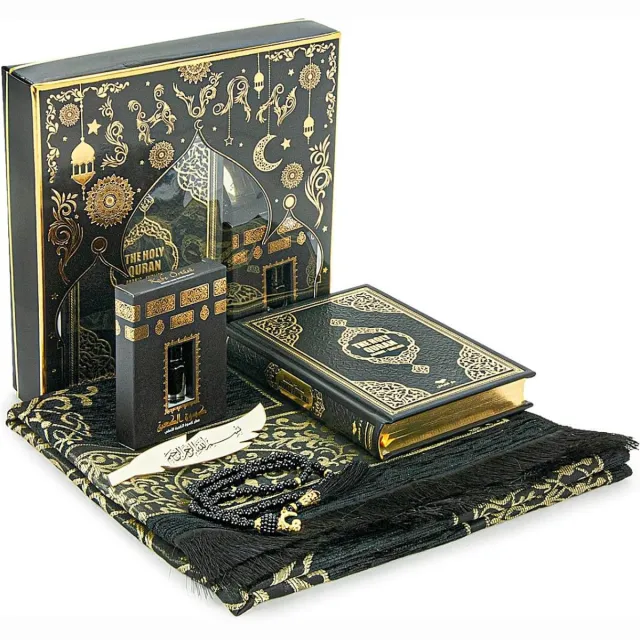 PEAM Gebedskleed Islam - Hemelse Toewijding: Een Compleet Gebedsgeschenkset voor Hajj en Umrah, Perfect voor Ramadan en Eid Zwart