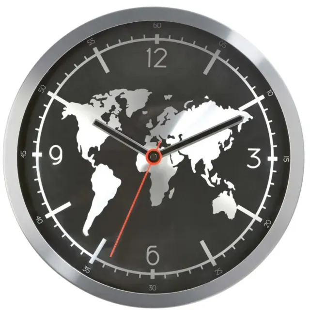 Sompex Wandklok Earth | 8012 | Diameter 30.5 x 4cm | Zwart - Zilver Zwart- Zilver