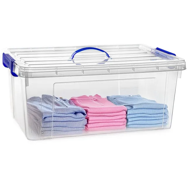 PLASTICFORTE Opslagbox - met deksel - transparant blauw - 39 liter - 60 x 40 x 25 cm - kunststof - opbergdoos - opbergen