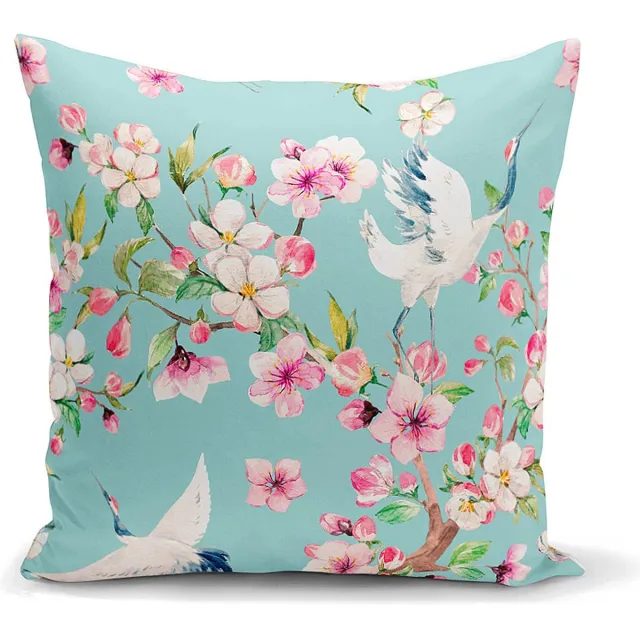 Kwube Kussenhoesjes - Kussenhoes 45x45 cm - Vogels en Bloemen Kussenhoes - Kussensloop - Decoratieve Kussenhoesjes - Decoratief Gooi Kussen - Met rits - Zonder Binnenkussen Kussenhoes - Voor Sierkussens Blauw
