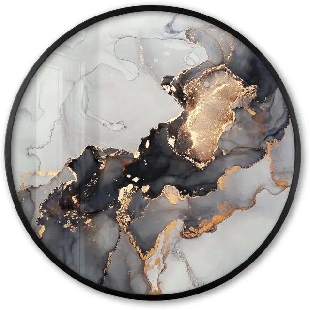 FrameYourWall Poster in lijst Rond - Fotolijst 80x80 cm - Posters - Zwart - Marmer - Luxe - Goud - Ronde posterlijst zwart - Decoratie - Wanddecoratie woonkamer - Muurdecoratie slaapkamer