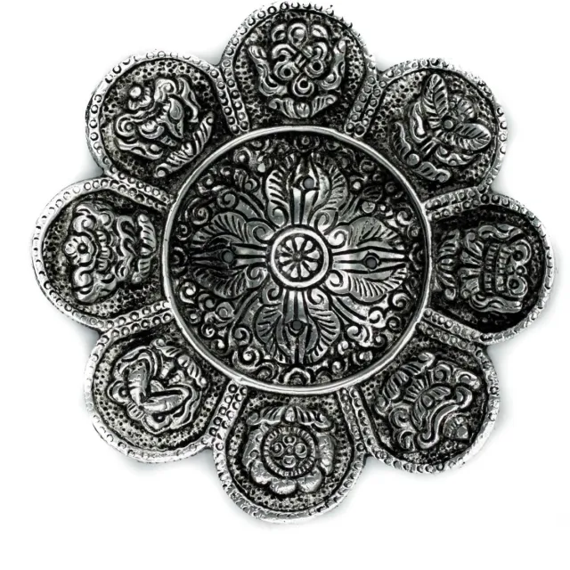 Ancient Wisdom Polished Aluminium Tibetan Symbols Incense Holder 12cm multicolor