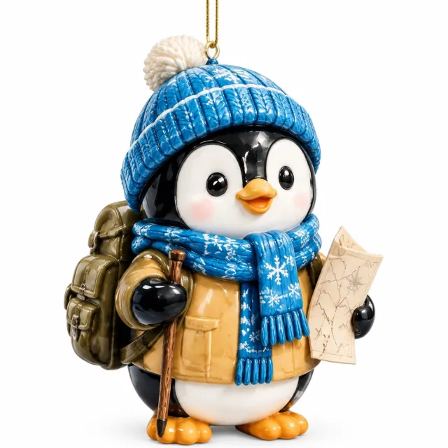 SWGOTA Adventskalender met pinguïns, 24 platte hangdecoraties met ophangkoord, expeditiethema, in kartonnen doos Zwart