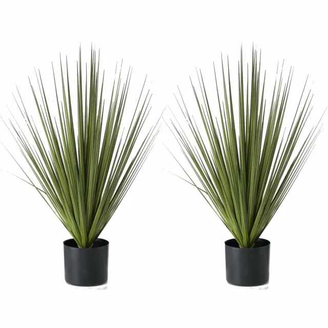 Shoppartners 2x Groene grasplanten/kunstplanten Carex 78 cm in zwarte pot - Kunstplanten/nepplanten - Grasplanten Multi