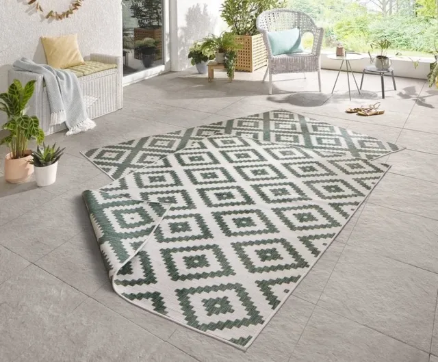 flycarpets Omkeerbaar Vloerkleed - Binnen & Buitenkleed Malta- Groen / Creme - 200x290 cm