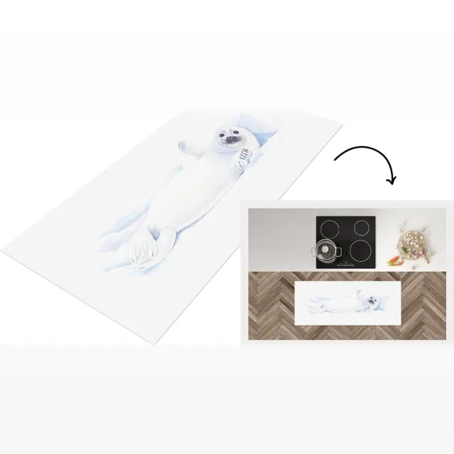 KitchenYeah Keukenloper - Loper keuken - Zeehond - Dieren - Aquarel - Keukenloper vinyl Multicolor