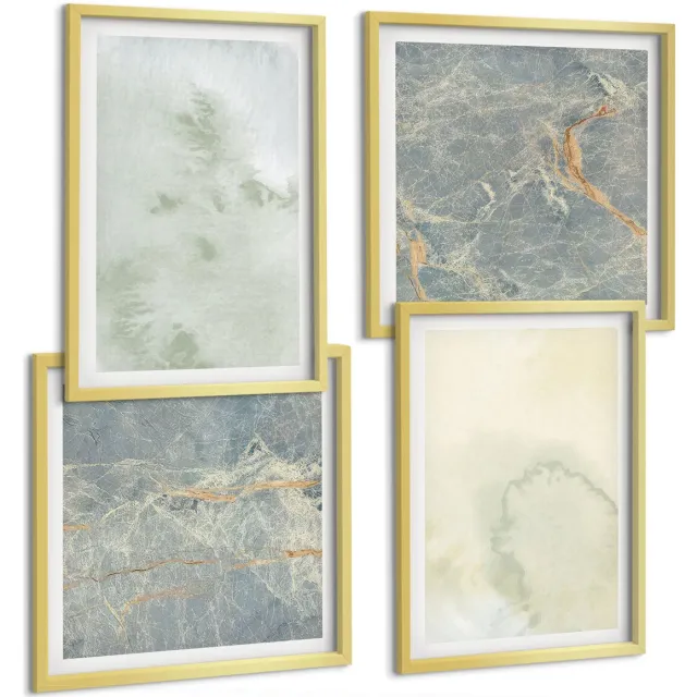 TULUP 4-Delige Schilderij Set - Pastel aquarelverf op canvas, textuurverf - 40 x 40 cm en 40 x 60 cm - Wanddecoratie - Moderne Interieurdecoratie Gouden lijst