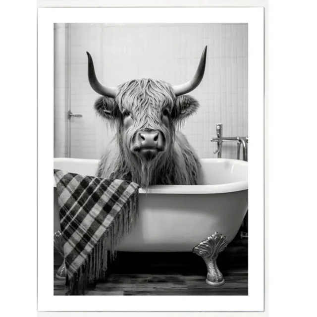 homebound by ky Schilderij schotse hooglander in bad 45x60cm Zwart