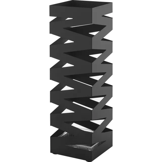Acaza Paraplubak - Paraplubak Zwart met Geo Motief - 49 cm Hoog - Paraplubak Vierkant - Parapluhouder - Metaal - Paraplubakken voor Paraplu's en Wandelstokken Zwart (geo motief)