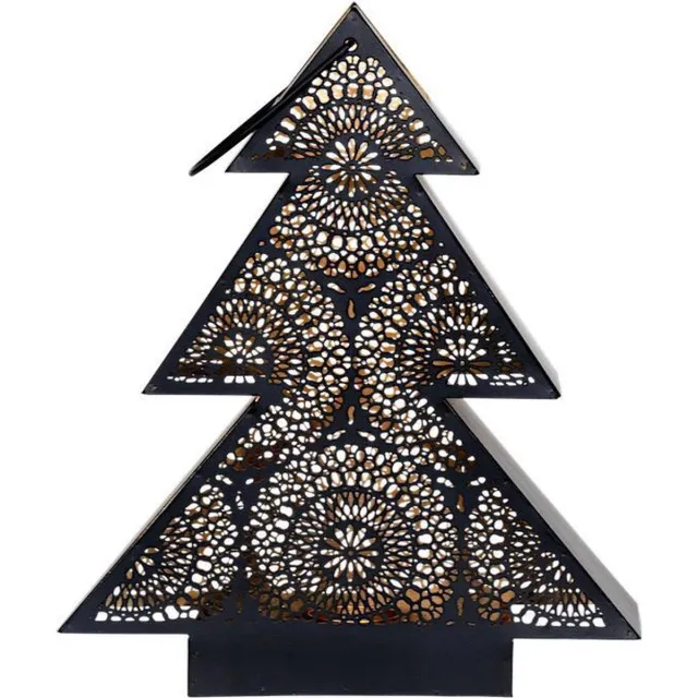 Lesli Windlicht kerstboom zwart/goud 34x9x40cm